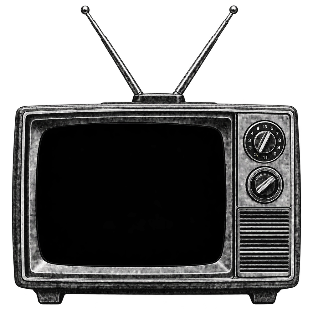 A dithered old CRT television with rabbit-ear antennas